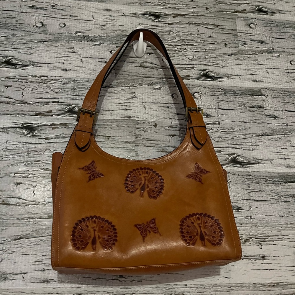 Leather embossed Hand made Purse with peacocks and butterflies made in Columbia